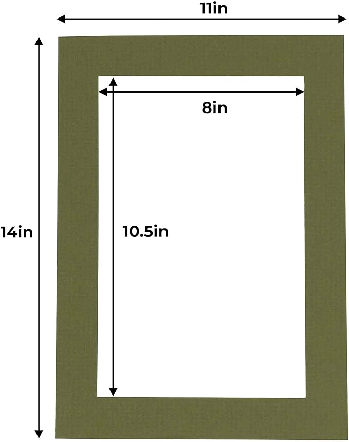 11x14 Mat for 8.5x11 Photo - Precut Dill Green Picture Matboard for Frames Measuring 11 x 14 Inches - Bevel Cut Matte to Display Art Measuring 8.5 x 11 Inches - Acid Free Pack of 25 MATS