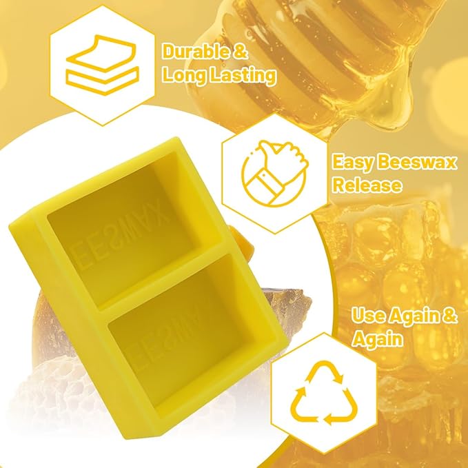Silicone Beeswax Mold with Makes 2 x 1 lb Blocks, Reusable Silicone Molds with The Word Beeswax Embossed, Reusable Beeswax Bar Mold for DIY Soap, Candle, Wax Block Crafting, Reusable, Easy Release
