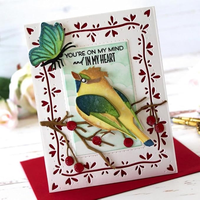 Mvchifay Cutting Dies for Card Making Metal Die-Cuts Scrapbooking Tool Hollow Frame DIY Craft Punch Template Embossing for Paper Album Decor (Love-line Frame-13.8x10.5cm)
