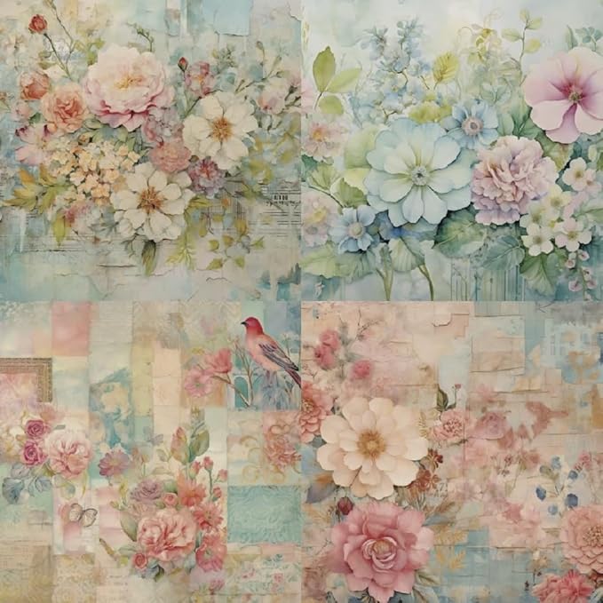 Vintage Floral Scrapbook Paper Pad - 6x6 Inch Single-Sided Craft Paper for Card Making, Decoupage, Journaling, and DIY Projects