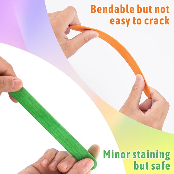 WISYOK 1500 Pcs 6 Inch Colored Jumbo Craft Stick, Wooden Rainbow Popsicle Sticks, Wide Lollipop Sticks, Ice Pop Sticks, Great for DIY Craft Creative Designs and Kids Education, Home Art Projects