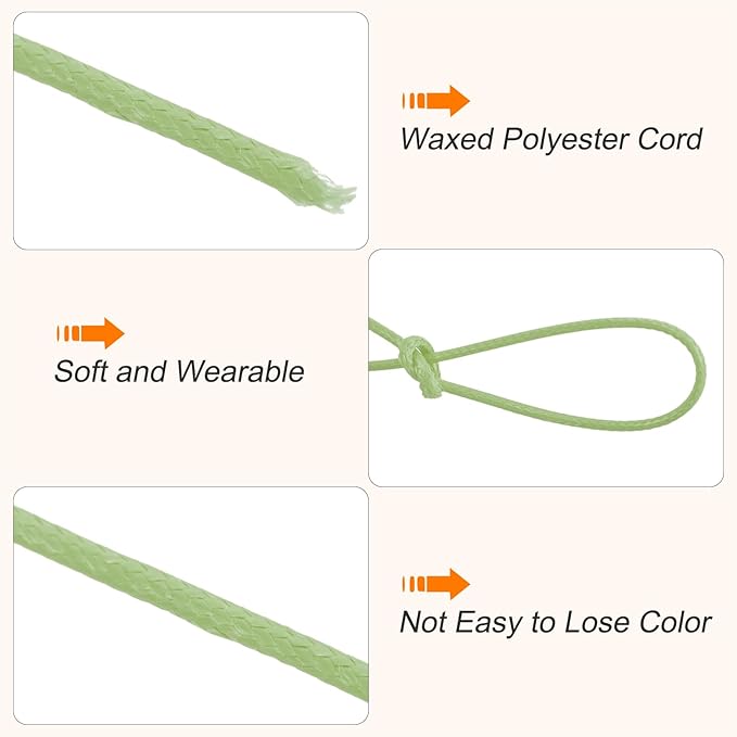 MECCANIXITY Waxed Cord 1.2mm Waxed Polyester Cord 175 Yard Wax String for Bracelet Making,Necklaces, Beading,Jewelry Making and DIY Crafts(Grass Green)