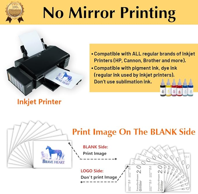 TransOurDream Glitter 2.0 Heat Transfer Paper for Inkjet Printer (20 Sheets, 8.5x11'') Printable Heat Transfer Vinyl for T Shirts Iron on Transfers for Light & Dark Fabrics(TOD-GL2-20)