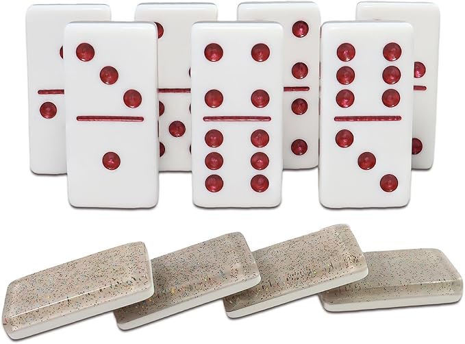 IDTQ Dominoes Set for Adults, Double 6 Dominos Game Set with 28 Domino Tiles Double with Upscale Gift Boxes -7 Polyhedral Dice -Classic Board Games (Light Brown)