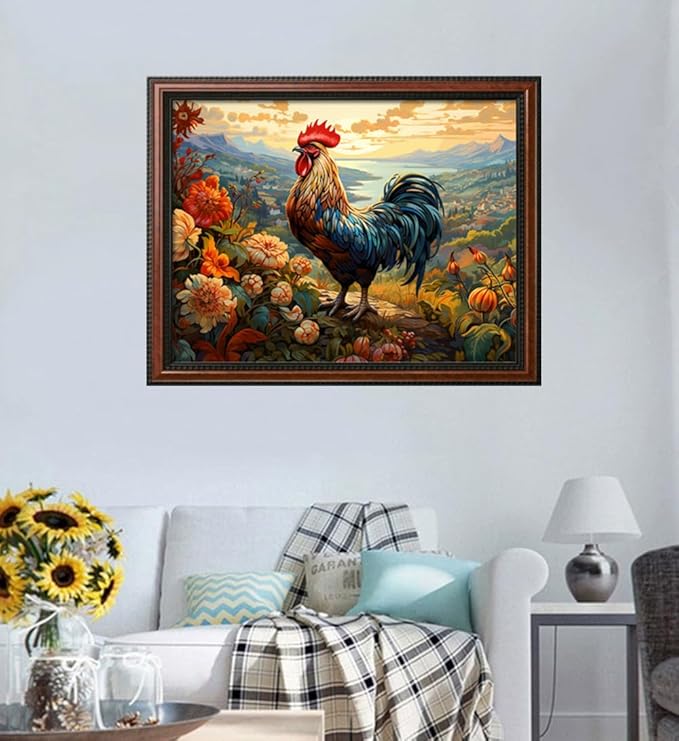 Leczany Cross Stitch Stamped Kit for Adults or Kids - Colorful Rooster | DIY Embroidery Starter Patterns Craft Kit Needlepoint for Beginner | 11CT, 3 Strands | 17.3x13 inches