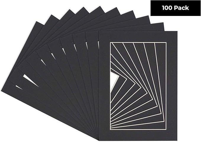 6x8 Mat for 8x10 Frame - Precut Mat Board Acid-Free Black 6x8 Photo Matte Made to Fit a 8x10 Picture Frame, Premium Matboard for Family Photos, Show Kits, Art, Picture Framing, Pack of 100 Mats