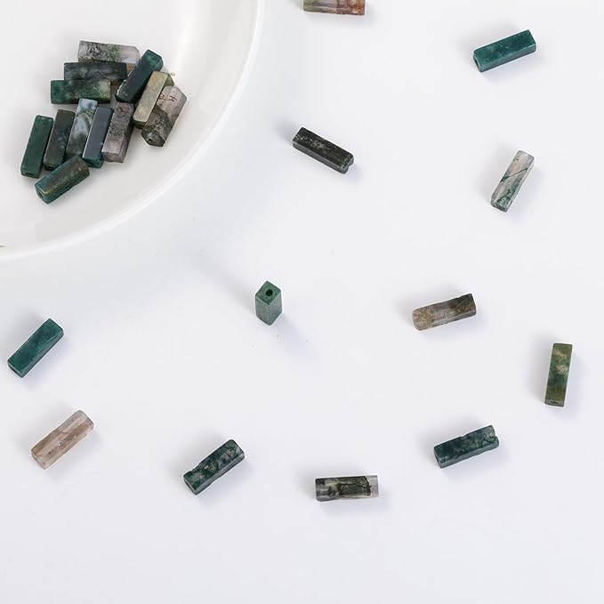 Natural Moss Agate Rectangle Tube Beads 4x13mm 38cm/str Loose Semi Gemstone Stone Beads for Making Bracelets Necklace Earrings