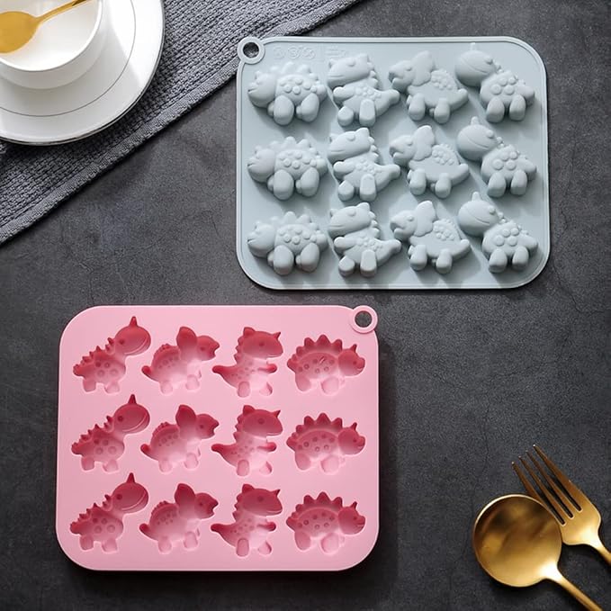 2 Pack Cute Dinosaur Silicone Molds 12 Cavity 3D Dinosaur Themed Baking Mould Tray DIY Baking Tool for Chocolate Cake Dessert Candy Mousse Pastry Handmade Soap Cupcake Topper