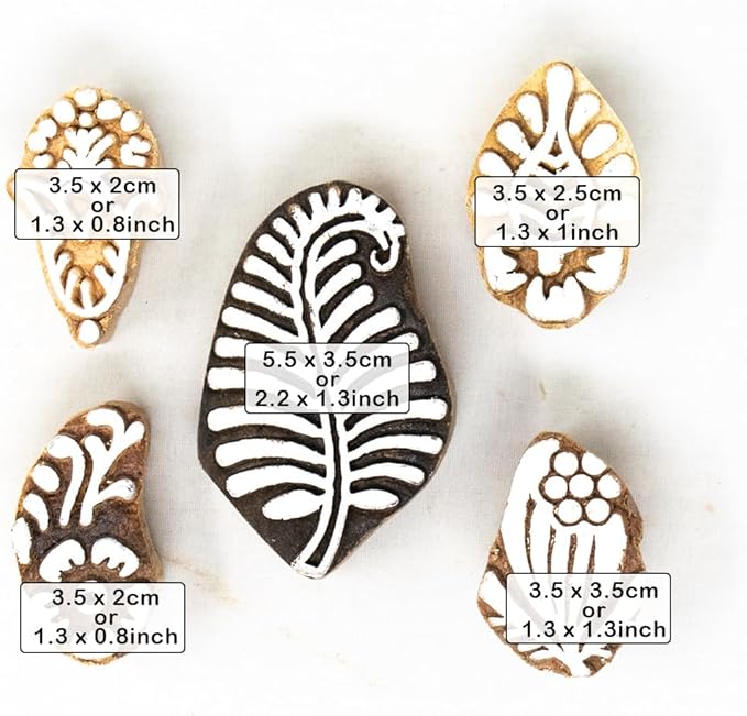 Wooden Stamp Block, Printing Stamp Design Set - Block for Printing Saree Border, Dresses, Craft Card Making, Scrapbook, Clay Pottery | Set of 5 | Hashcart®