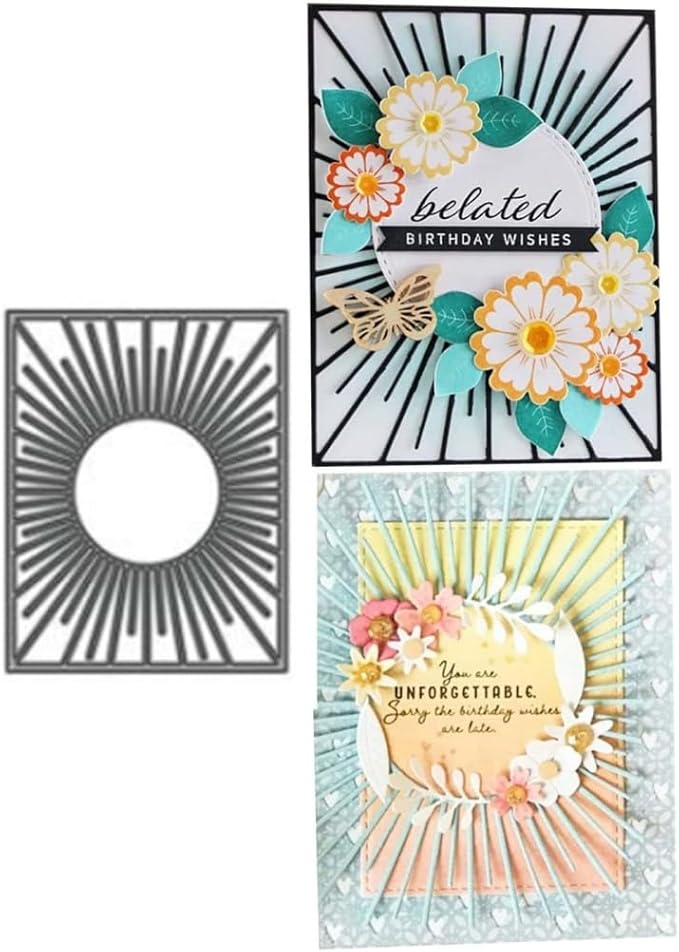 Mvchifay Cutting Dies for Card Making Metal Die-Cuts Scrapbooking Tool Hollow Frame DIY Craft Punch Template Embossing for Paper Album Decor (Sunrise Frame-14.3x11.3cm)