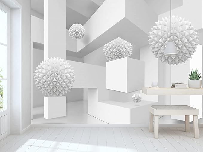 3D Wallpaper Abstract Tunnel Space Stereo Wall Mural Metal Ball Tapiz para Pared for Bedroom Living Room TV Background Wall Studio（Not Peel and Stick）