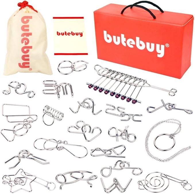 AHYUAN 20 Pack Metal Puzzles Brain Teaser IQ Wire Metal Puzzles with Gift Box Fidget Toys Educational Puzzle Games Toys Magic Trick Toy Party Favors for Kids Adults Challenge
