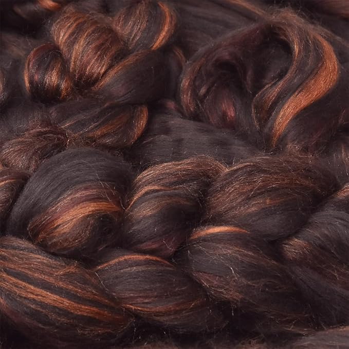 Merino Silk Luxe Tonal Designer Blend. Superfine Merino, Mulberry Silk, Tussah Silk. Top Roving for Spinning or Felting. Chestnut Velvet 4oz