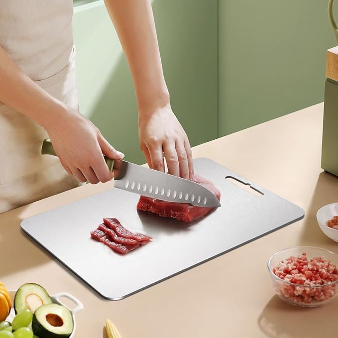 100% Pure Titanium Cutting Board for Kitchen – Non-Toxic, Double-Sided, Eco-Friendly, Dishwasher Safe, Rustproof, Knife-Friendly Chopping Board for Meat, Vegetables & Fruits (12 x 9 in)