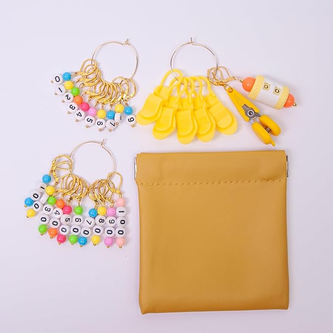 NIUGRECF DIY Knitting Tool Sets 27Pcs Including Number Beads Stitch Markers/Mini Scissors/Rotation Counter/Storage Bag - for Knitting Crocheting Weaving Sewing Quilting Jewelry Making.