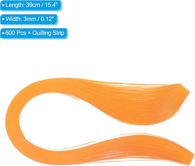 PATIKIL 600pcs Quilling Strips Paper 1/8"(3mm) 39cm Origami Paper Quilling Strip for Art DIY Hand Craft Christmas, Light Orange