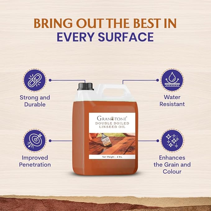 GRANOTONE Double Boiled Linseed Oil | Effective Waterproof Furniture Polish Oil, Used for Wood Finishing, Sports Goods Like Cricket Bat, Filling Cracks, Mixing with Paint and Wall Putty, 200 ML