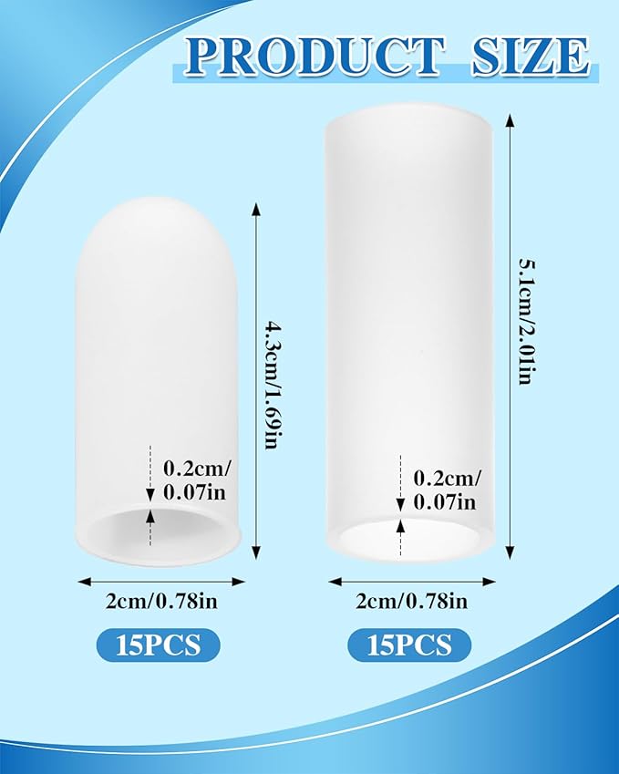 EORTA 30 Pieces Silicone Finger Cots Gel Finger Protector Gloves Fingertip Protect Moisturizing Covers for Embroidery, Cutting, Hands Cracking, Open and Closed fingertip, White