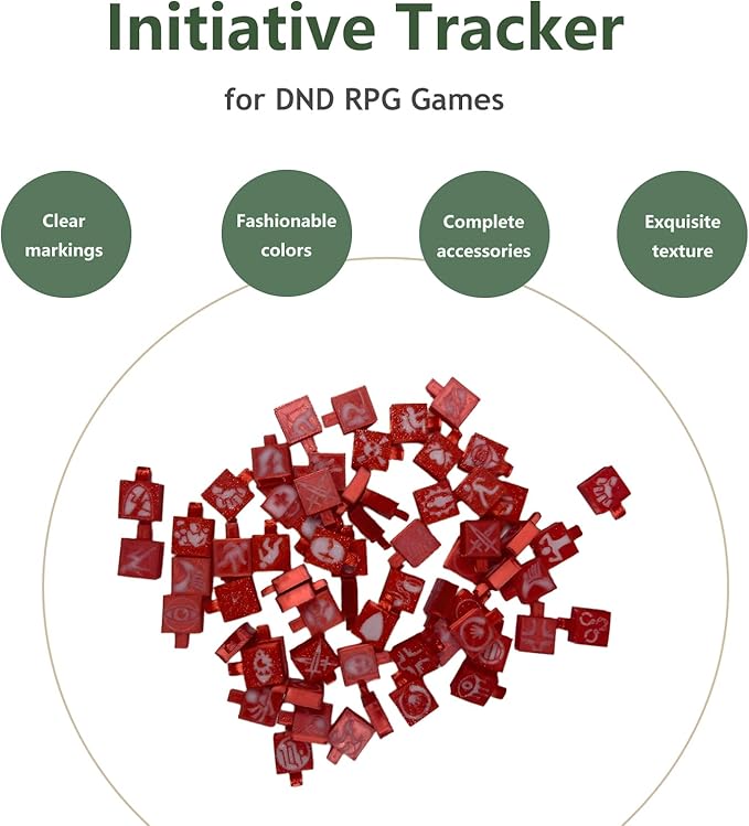 DND Initiative Tracker Set with Gray Character Cards and Red Condition Markers