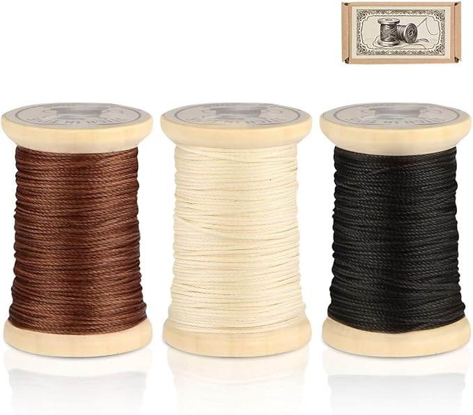 Natural Waxed Thread, 0.55mm/0.8mm, Wax Thread for Handcrafted Wrapping, Sewing, Bookbinding, Leather Threads, Beginners Craft DIY, Hemp Cord (Black/Brown/White, 0.55mm/33 Yards)