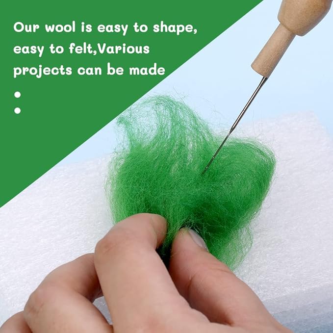 Wool Roving Bulk - 8.82oz Super Wool Chunky Yarn, Wool Roving Top for Needle Felting, Soft Felting Wool Supplies for Hand Spinning, Blending, Weaving and DIY Craft (Grass Green)