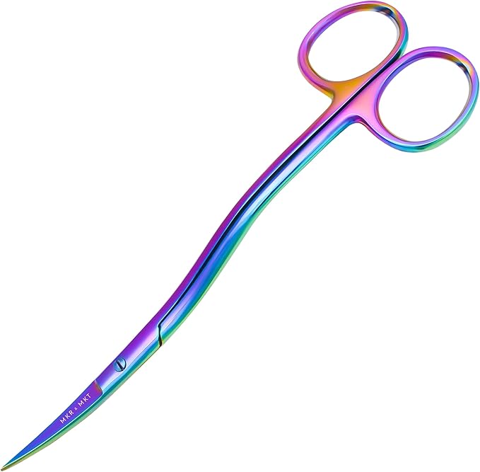 Applique Long Thin Needlepoint Blade 6.1 Inch - Double Bent Curved Offset Handle Scissors with Pouch Sleeve for Embroidery, Fabric, Thread, Knitting, Sewing, Arts & Craft (Rainbow)