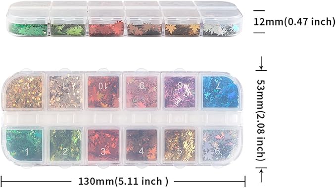 Thanksgiving Glitters Nails Sequins Fall Nail Glitter Sequins Autumn Maple Leaf Flakes Design Nails Charms Holographic Mixed Color 3D Confetti Maple Leaves Nails Glitter for Women