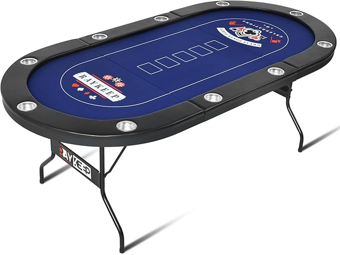 84" Poker Table, 10 Players Foldable Casino Leisure Texas Holdem Table, Portable Folding Game Table with Padded Rails and Cup Holders for Texas Card, Blackjack Board Game（Black）