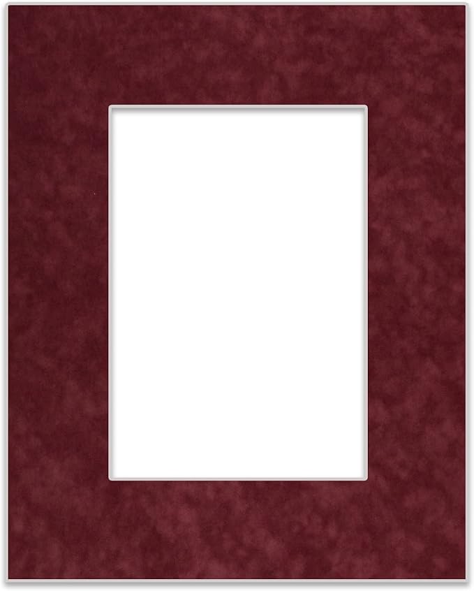 8x10 Mat Bevel Cut for 5.5x8.5 Photos - Acid Free Dark Red Suede Precut Matboard With Backing Board and Crystal Clear, Self Seal Photo Mat Bag - For Pictures, Photos, Framing - 4-ply Thickness