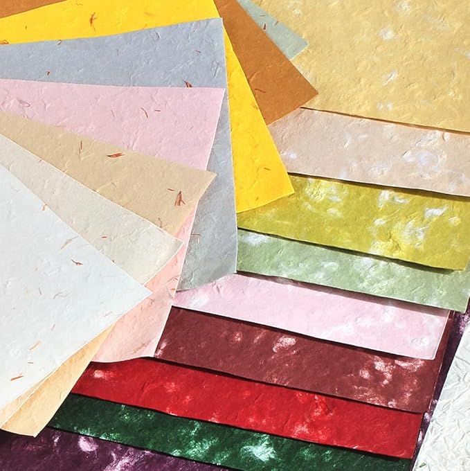 Textured Handmade Paper Sheets for Crafts, 21 Sheets A5 Thick Mulberry Scrapbook Paper for Card Making Supplies, Embossed, DIY Art Junk Journal, Collage, Mixed Media