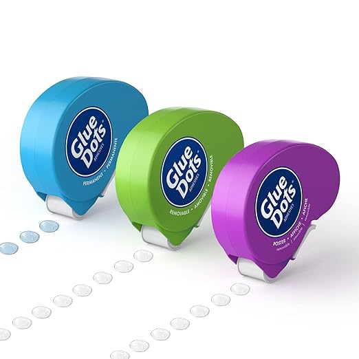 Glue Dots Dot N' Go Glue Dot Dispenser Project Pack with 200 Permanent, Poster, and Removable Double-Sided Adhesive Craft Dots Each, 3/8-Inch