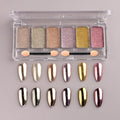 6 Colors Solid Chrome Nail Glitter Powder Set Metallic Mirror Chrome Powder for Nails, Gold Rose Gold Champagne Mutil Colors Palette Nail Pigment Powder Manicure Nail Art Decorations