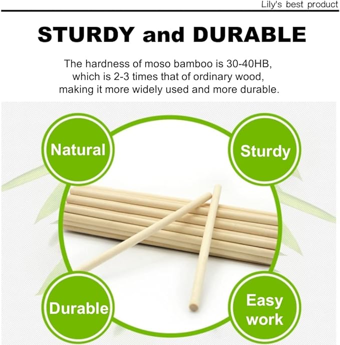 HOPELF 25PCS Dowel Rods Wood Sticks Wooden Dowel Rods - 1/2 x 48 Inch Bamboo Sticks - for Crafts，Hardwood Dowel Rod Assortment，Wooden Rod Sticks Doweling Rods，DIYers.