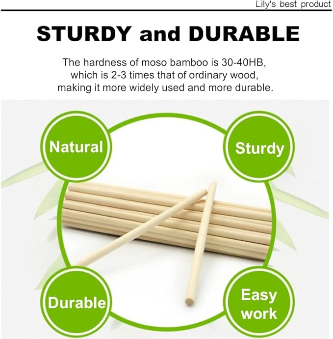 HOPELF 50PCS Dowel Rods Wood Sticks Wooden Dowel Rods - 3/8 x 6 Inch Bamboo Sticks - for Crafts，Hardwood Dowel Rod Assortment，Wooden Rod Sticks Doweling Rods，DIYers.