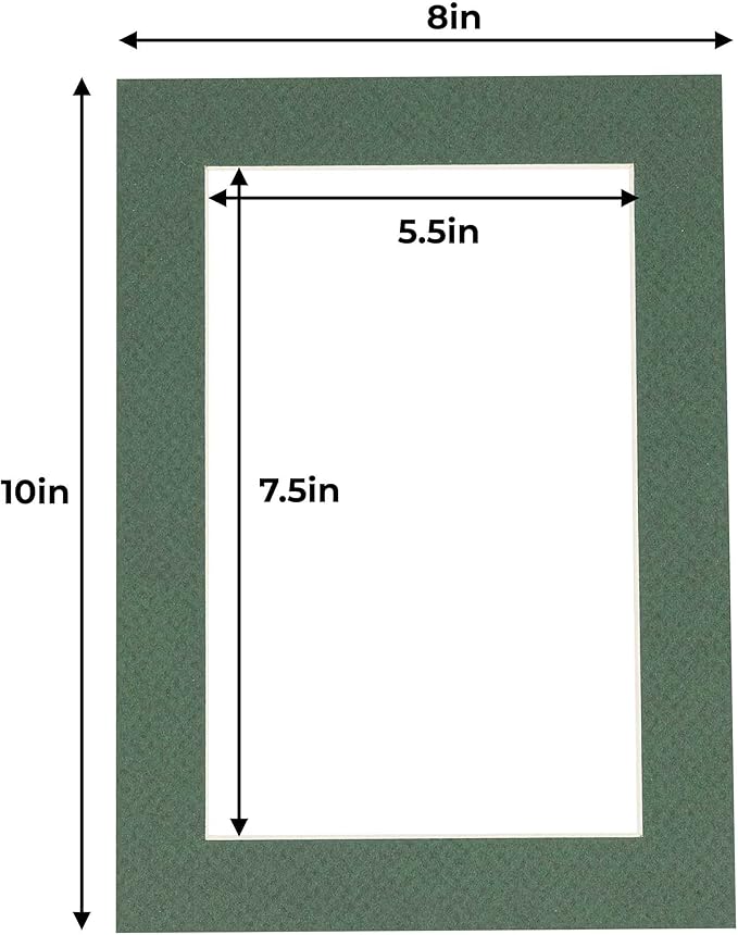 6x8 Mat for 8x10 Frame - Precut Mat Board Acid-Free Show Kit with Backing Board, and Clear Bags Hunter Green 6x8 Photo Matte Made to Fit a 8x10 Picture Frame Matboard for Framing, Pack of 1 Mat