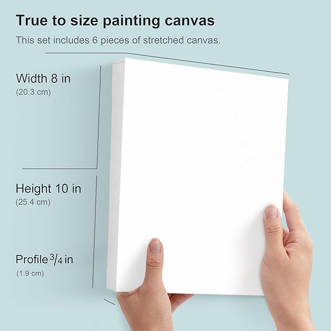 PHOENIX 8x10 Inch 6 Pack Artist Canvas - Small Stretched Canvases for Painting - 3/4 Inch Profile, 100% Cotton 11 Oz. Gesso Primed White Blank Professional Canvas Oil & Acrylic Paints