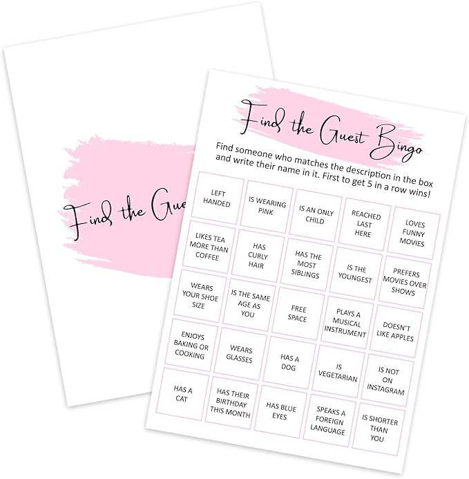 Birthday Party Bingo Game - Find The Guest Bingo, Birthday Party Activity Favor, Set of 20 Games Cards, Birthday Supplies, Activity, Decorations -B05