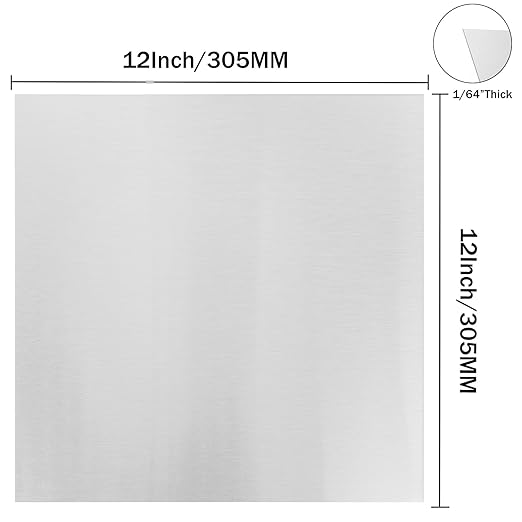 304 Stainless Steel Sheets Metal 12" x 12" x 1/64" (0.02") Inch 304 Stainless Steel Plates 0.50MM Stainless Steel Shim Plates Metal Sheets for Crafting, DIY, Kitchen Stovetop, Snow Frosted Surface