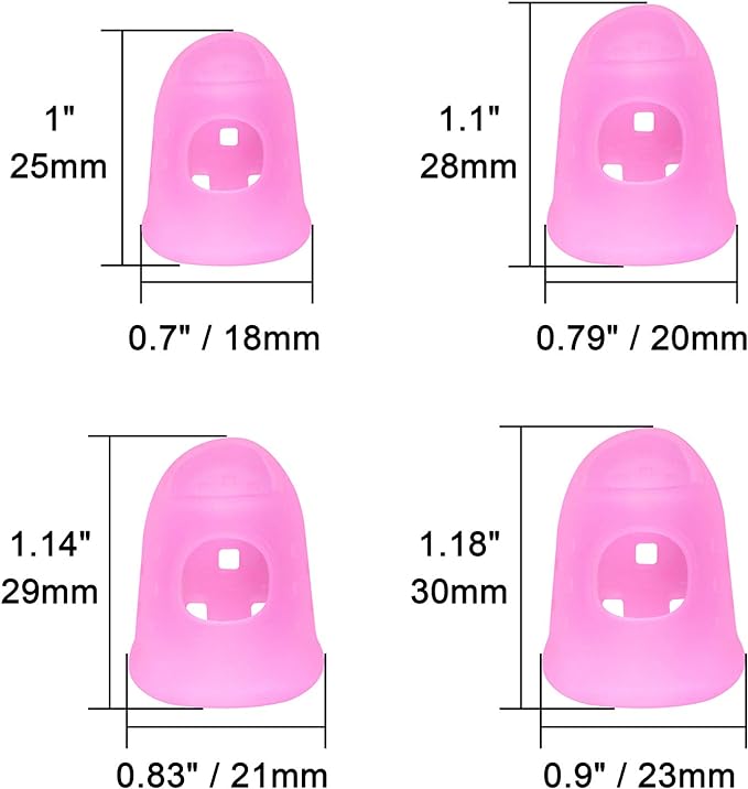 Wisdompro 16 Pcs Finger Tips, 4 Sizes Silicone Thimble Fingertip Grips Thumb Protectors Pads Cover for Hand Sewing, Paper Sorting, Page Turning, Money Counting, Guitar Playing - Pink, Translucent