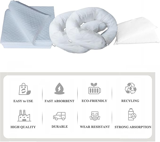 XIFENG Oil-Only Spill Kit Absorbing Spills Oil Absorbent Pads Oil Absorbent Socks Pillows 11.6 Gallon of Oils Petroleum Products for Industrial Automotive Vehicle Aid Spills (Color:only Oil)
