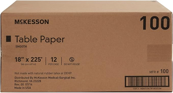 McKesson Medical Exam Table Paper [12 Rolls] – Bed Table Sheet Cover for Diaper Changing, Waxing, Nursing, Chiropractor, Patternmaking, Tracing - Premium Smooth Paper Roll - White, 18 in x 225 ft