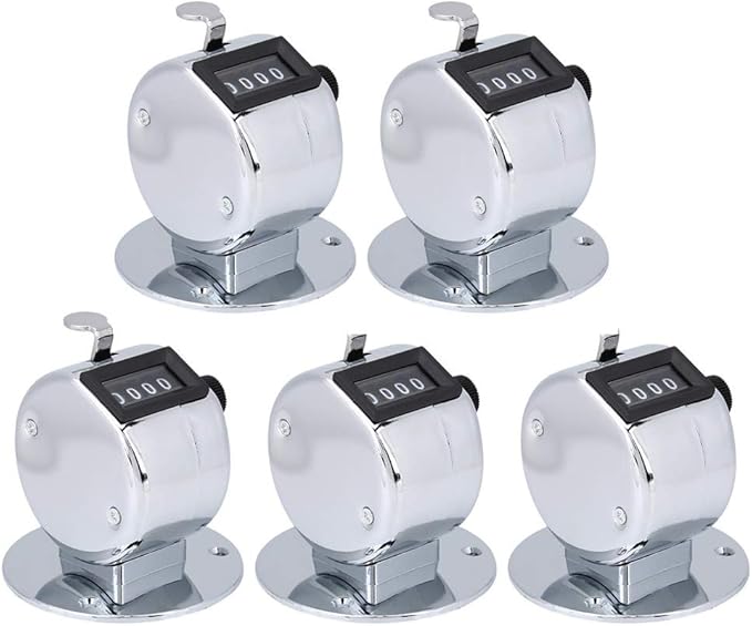 Bnineteenteam 5pcs Hand Tally Counters, 4 Digit Mechanical Palm Counter Handheld Number Click Counter Tally Clicker Counter for Sports Games Golf