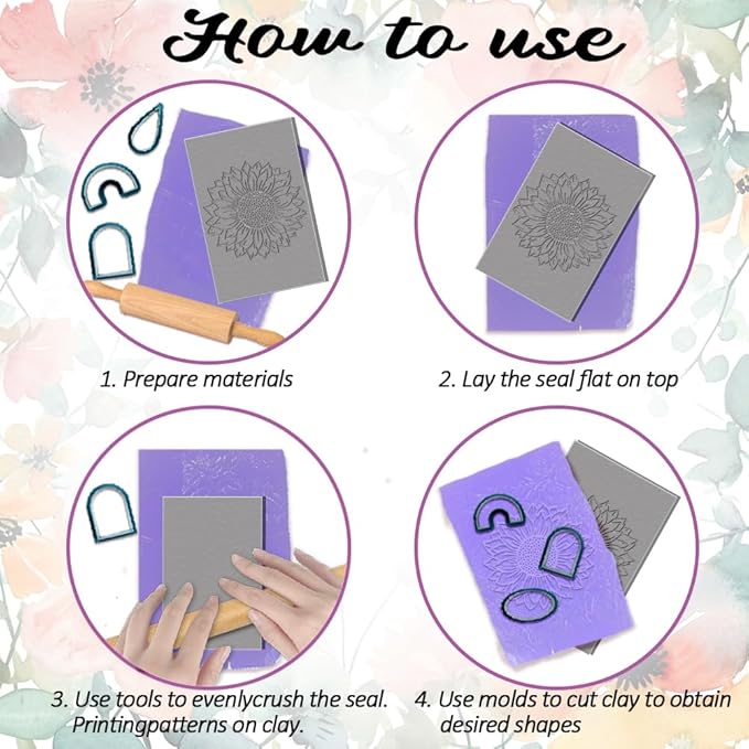 4PCS Polymer Clay Flowers Leaves Texture Sheets Set for Using with Clay Cutters, Boho Clay Texture Mats, Jewelry Making DIY Craft Tools