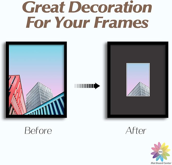 MBC MAT BOARD CENTER, 5 Pack 11x14 for 5x7 Black Picture Mats Frame Mattes, Bevel Cut, Acid Free, 4-ply Thickness
