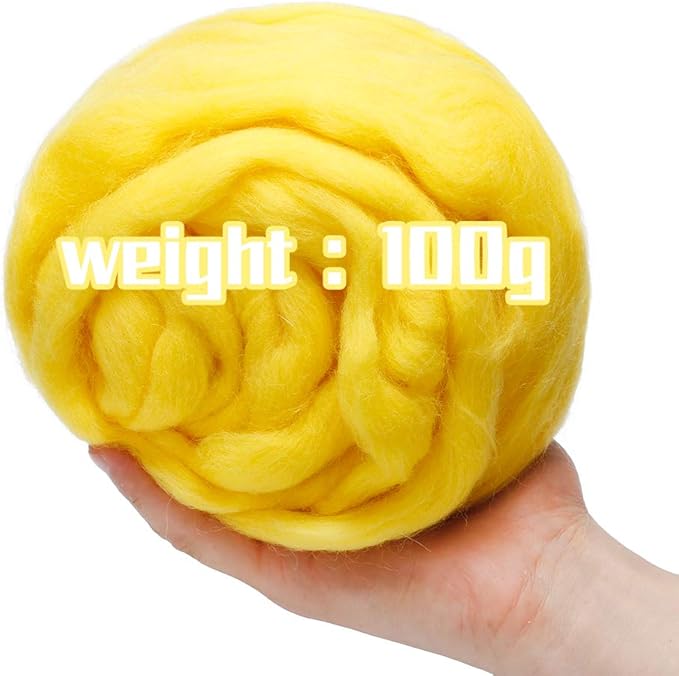 3.53oz Wool Roving Yarn, Wool Felting Supplies, Pure Wools, Chunky Yarn, Spinning Wool Roving for Needle Felting Wet Felting DIY Hand Spinning (Bright Yellow)