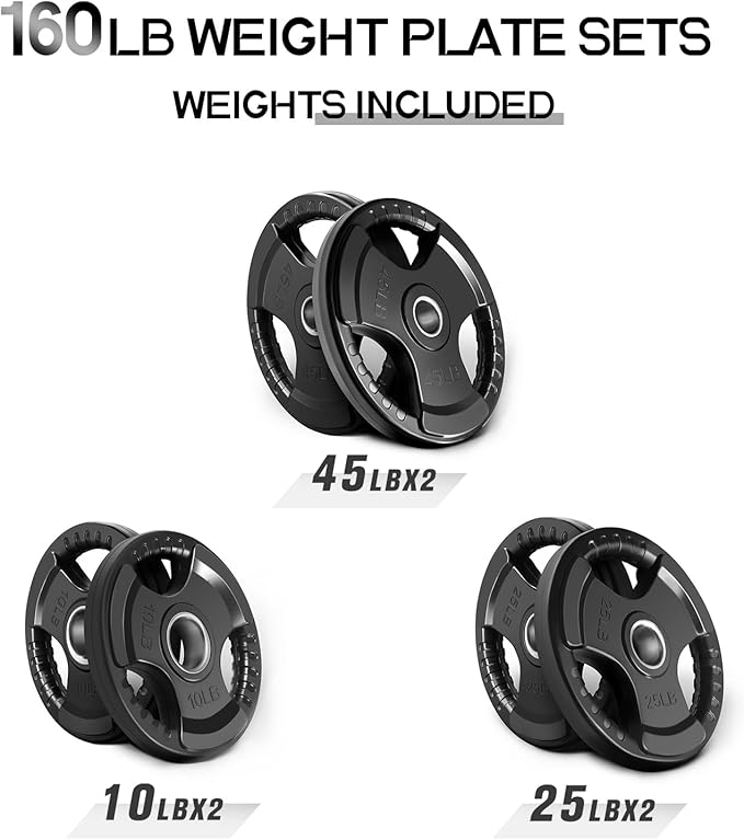RitFit Olympic Rubber Grip Plates for Barbell, 2-Inch Weight Plates for Weightlifting and Strength Training in Home & Gym, Single, Pair and Sets(2.5/5/10/25/35/45 LB)