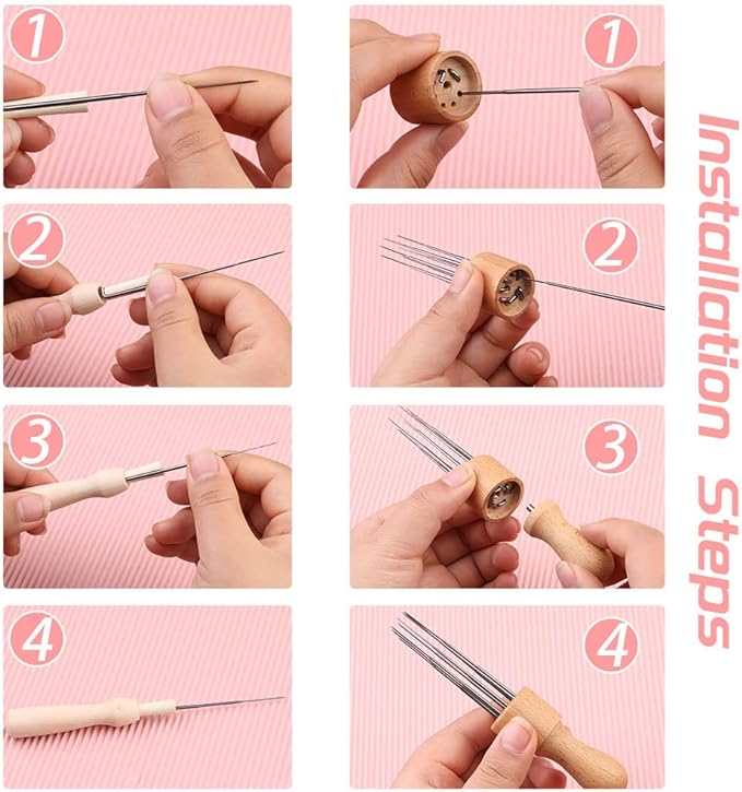 IMZAY Needle Felting Tools, Needle Felting Supplies, Needle Felting Kit with 3 Size 30Pcs Needles Felting Needles,Wooden Handle, Finger Cots, Perfect for DIY Felting Wool Projects