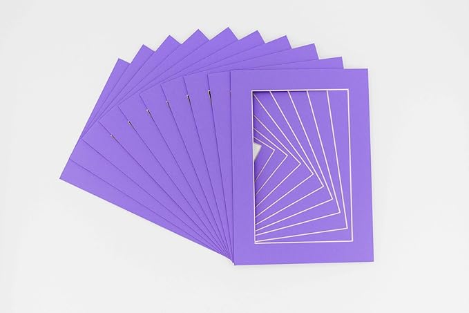 Pack of 25 Acid Free 8.5x11 Mats Bevel Cut for 7x9 Photos - Light Purple Precut Matboards With Backing Boards and Clear Photo Mat Bags For Pictures, Photos, Framing - 4-ply Thickness