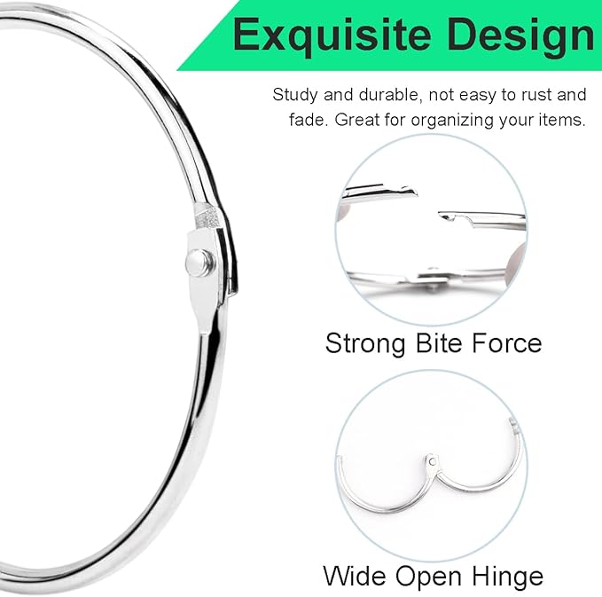 CooBigo 50 Pack Binder Ring, Metal Book Ring Paper Ring Holder 5/8" Loose Leaf Binder Ring Clip for Index Card, Flash Card Ring, Scrapbook, Keychain Key Ring - Silver