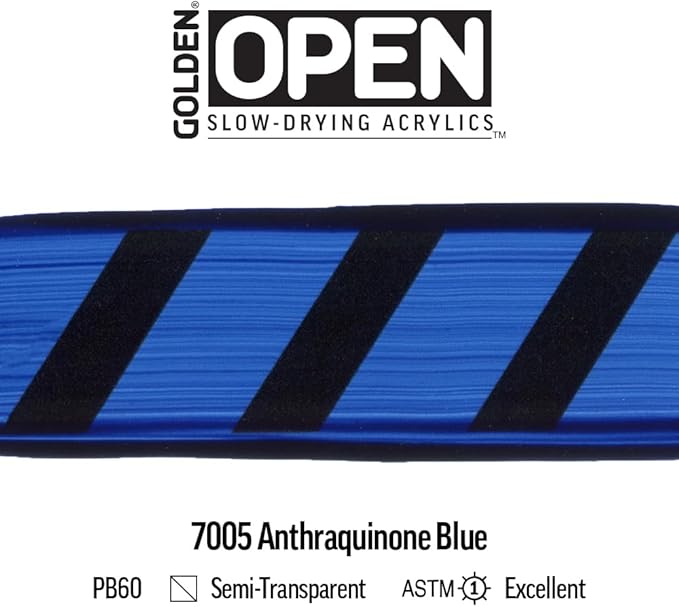 OPEN Slow-Drying Acrylics by GOLDEN, Anthraquinone Blue, 2 fl oz. tube, Professional Acrylic Paint, Semi-Transparent